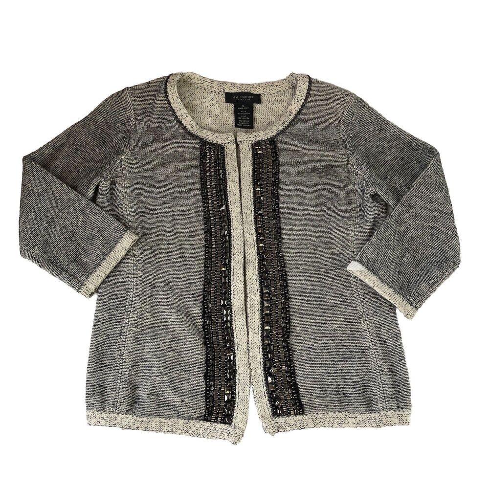 MM Couture Miss Me Womens Beaded Gray Cardigan Size Medium
